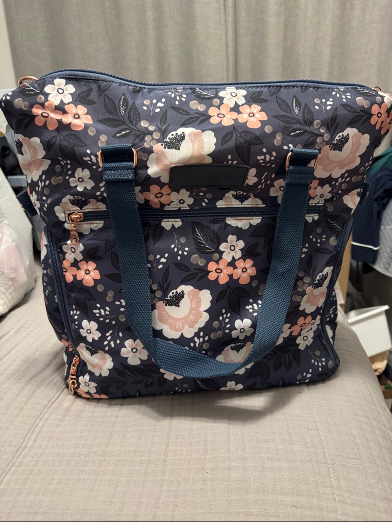 Lizzy Pump Bag Navy Floral Tote With Pink Accents